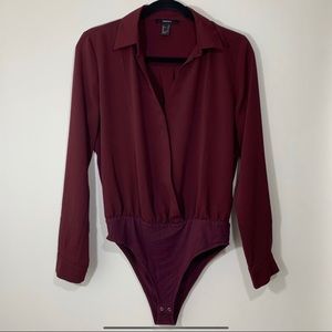 Burgundy Long Sleeve Sheer Blouse/Bodysuit